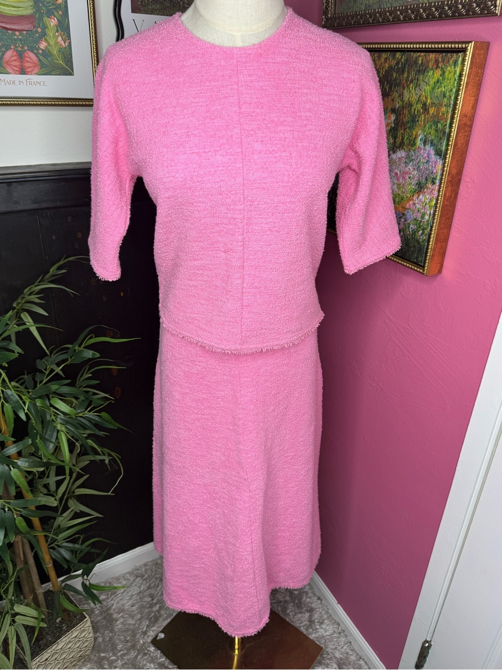 Zara Pink Structured Jacquard Top & Midi Skirt Set Sz S - Picture 2 of 14